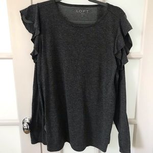 Loft long sleeved tee with ruffle + cold shoulder